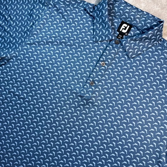 FootJoy Other - FootJoy Mens XL Blue Dolphin Print Golf Polo Shirt Tetherow Logo Performance